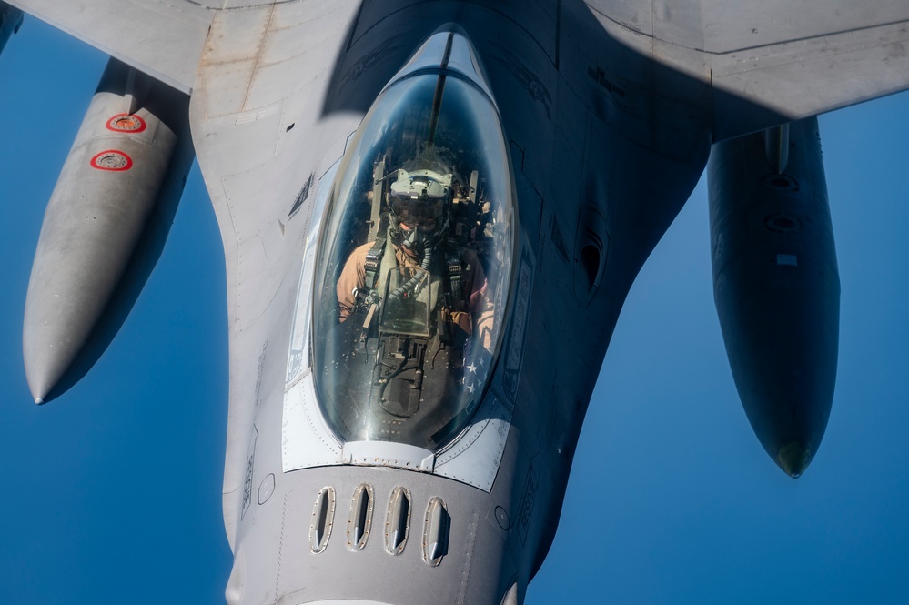 F-16's Connect with KC-135 over Arabian Gulf