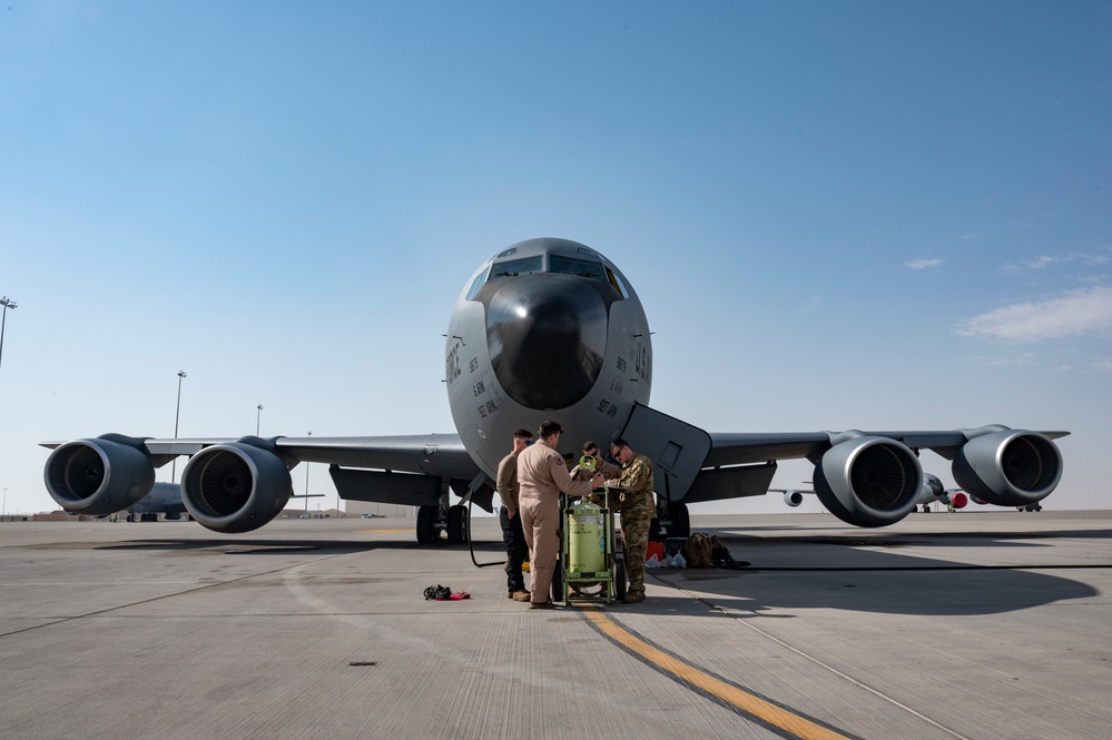 F-16's Connect with KC-135 over Arabian Gulf