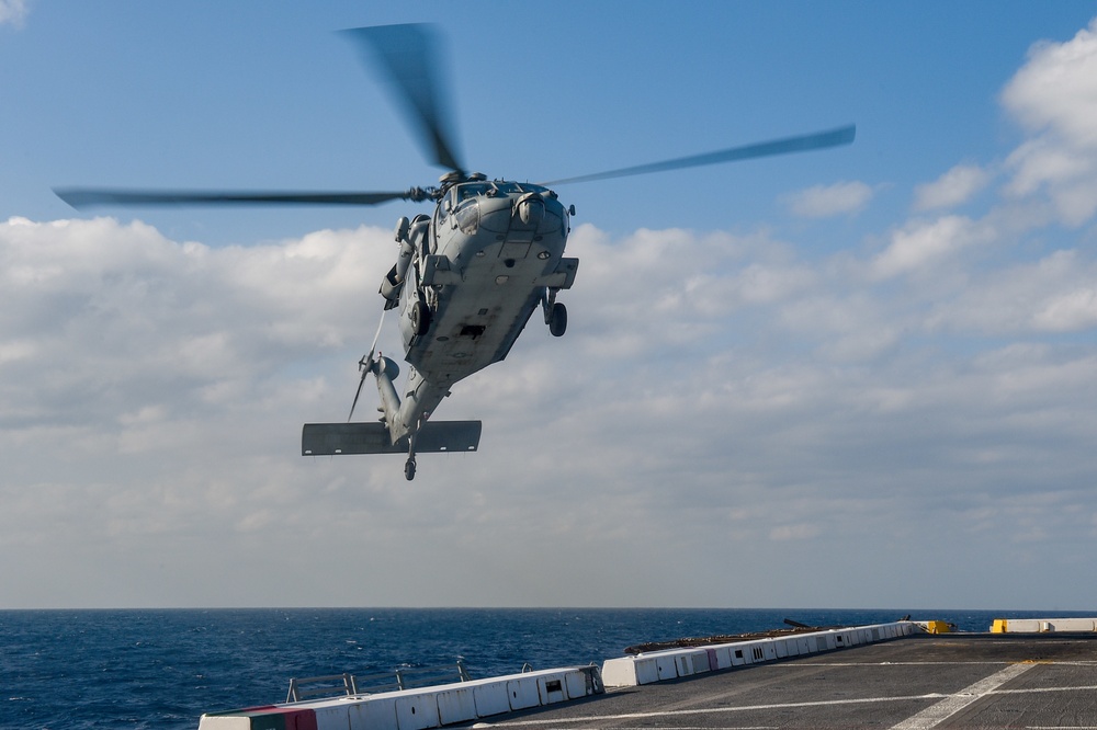 USS Green Bay (LPD 20) Conducts A Replenishment-At-Sea