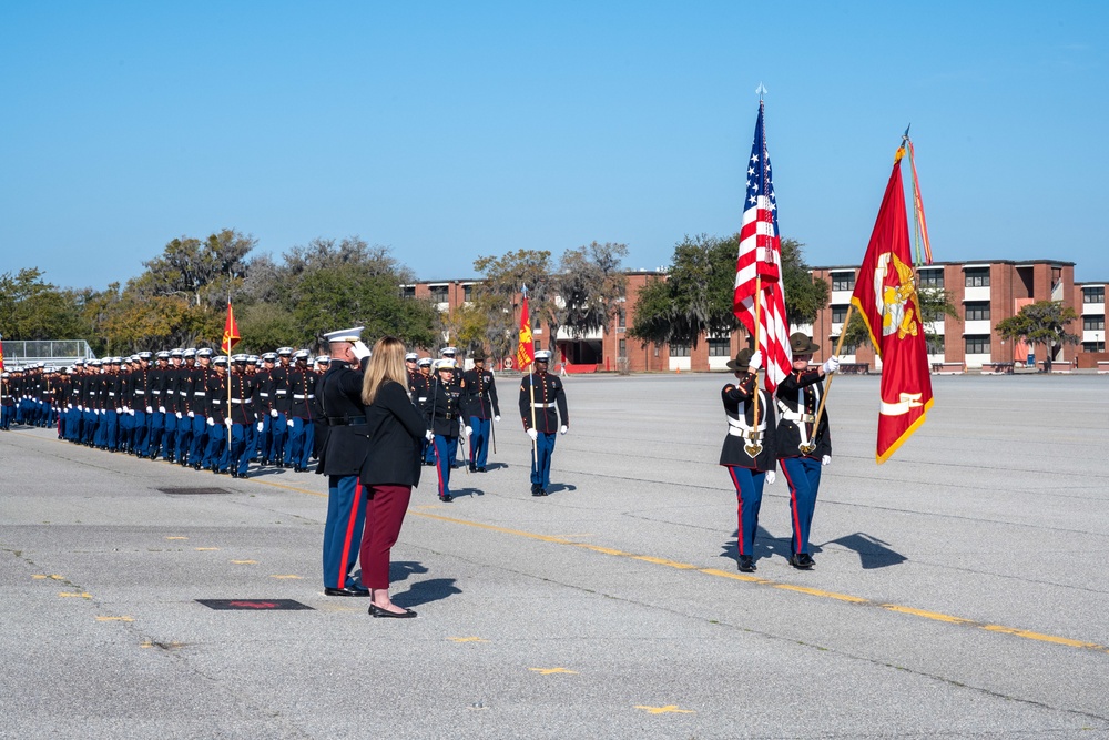 The Honorable Meredith Berger attends Recruit Graduation at MCRD Parris Island