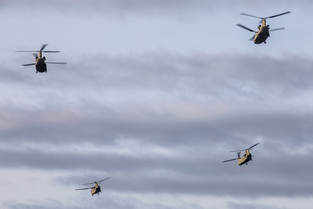 1st Air Cavalry Brigade Chinooks en route to Poland