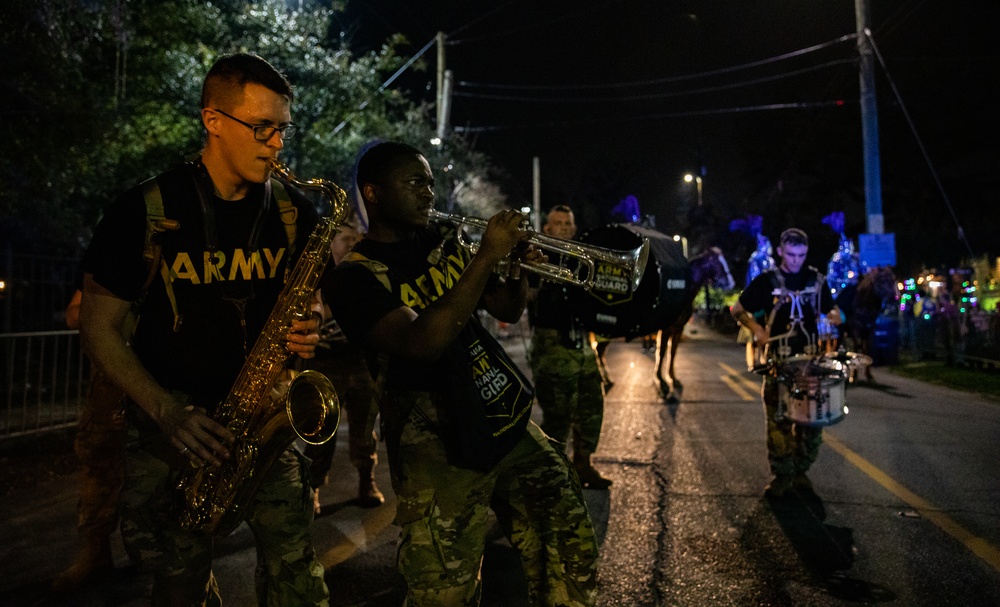 151st Army Band march in Mystic's Stripers Mardi Gras Parade
