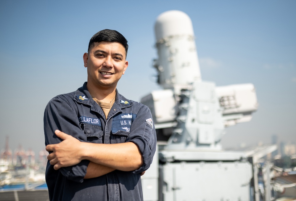 USS Tulsa Sailor poses for portrait