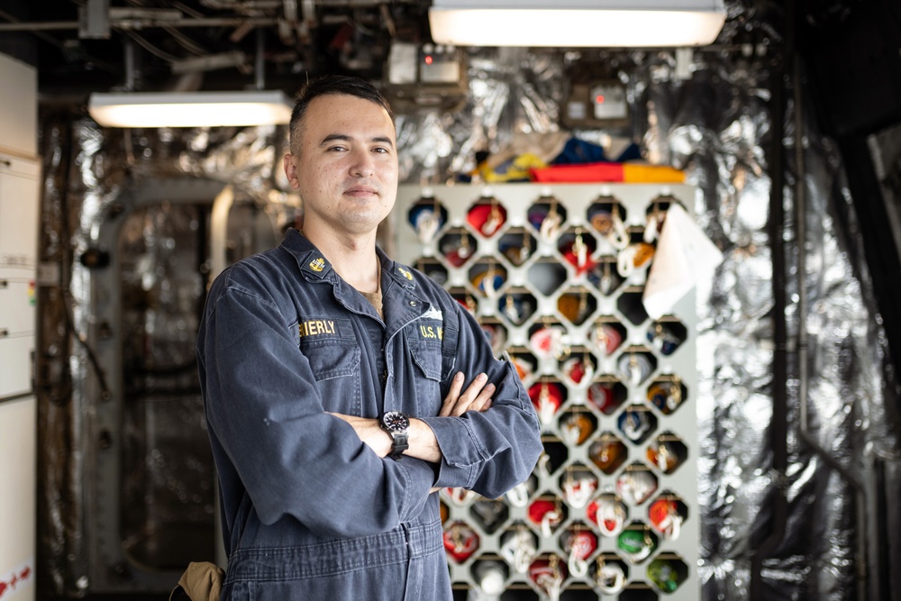 USS Tulsa Sailor poses for portrait