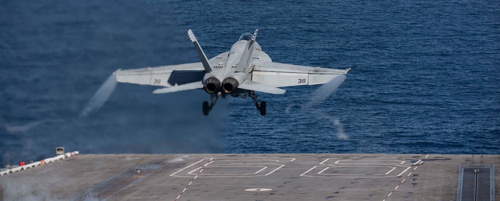 F/A 18E Super Hornet Launches Off Flight Deck