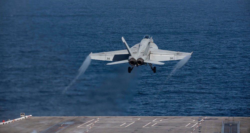 F/A 18E Super Hornet Launches Off Flight Deck