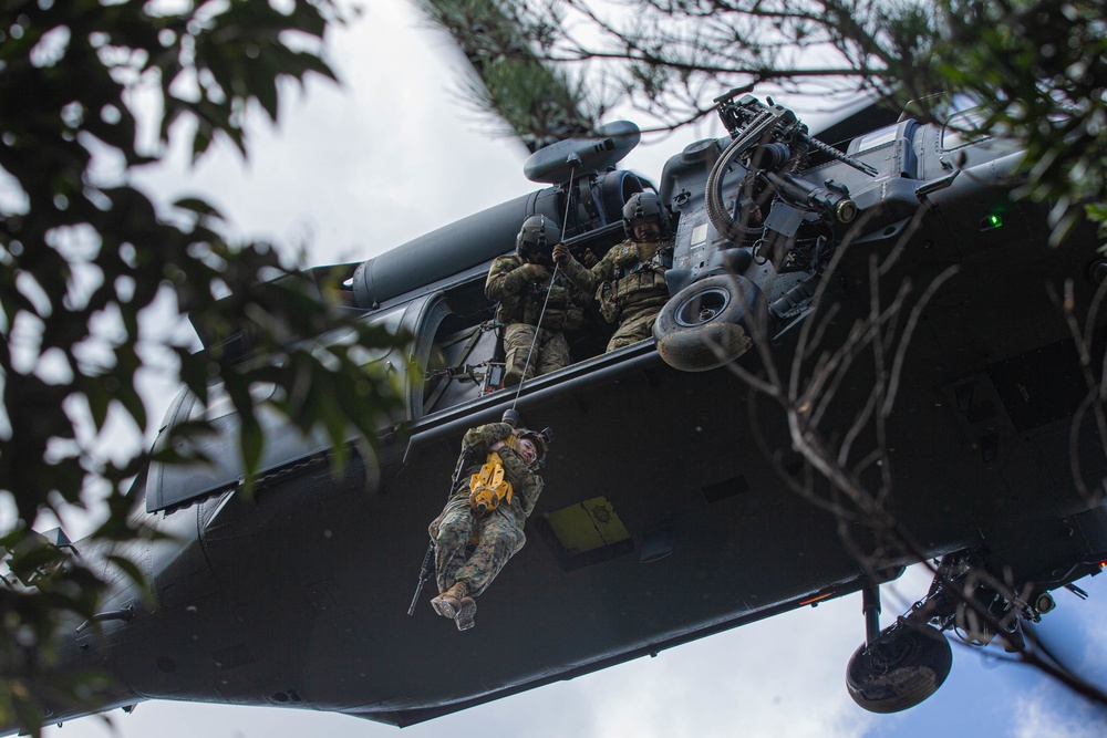 U.S. Marines conduct joint casualty hoist training drills