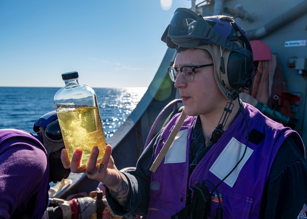 Gas Turbine Systems Technician 3rd Class Jeffrey Windischman, from Waterbury, Conn., conducts a clear and bright test