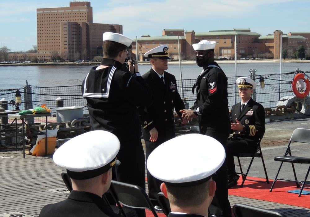 First Salute during a commissioning ceremony aboard Battleship Wisconsin