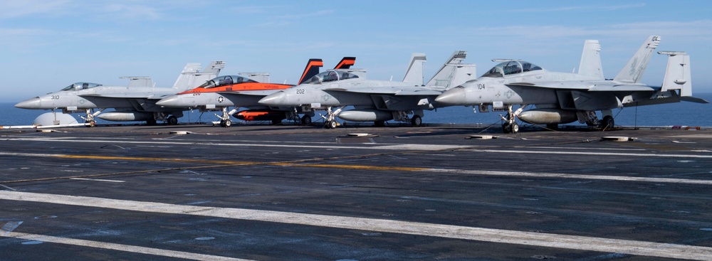 F/A-18 Super Hornets Rest On The Flight Deck