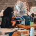 An employee works at the National Company for Leather Industries in Aden, Yemen on February 22, 2022.