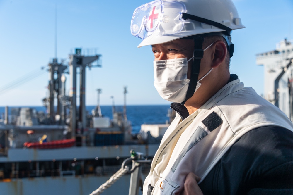 USS Portland (LPD 27) conducts UNREP with USNS Pecos (T-AO 197)