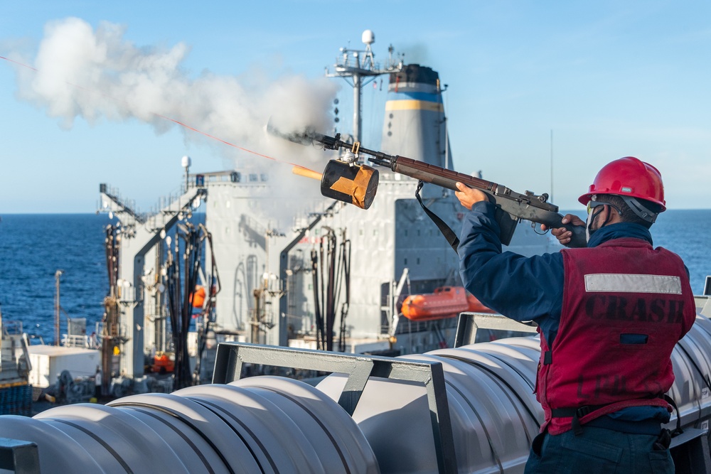 USS Portland (LPD 27) conducts UNREP with USNS Pecos (T-AO 197)