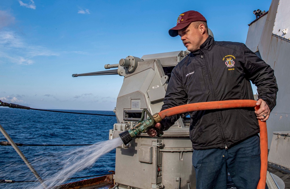 Bainbridge is on a scheduled deployment in the U.S. Sixth Fleet area of operations in support of naval operations to maintain maritime stability and security.