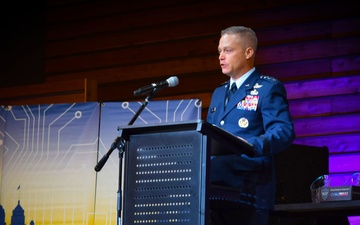 Lt. Gen. Timothy Haugh, 16th Air Force (Air Forces Cyber) commander speaks at the 2022 San Antonio Mayor’s Cyber Cup and College Fair