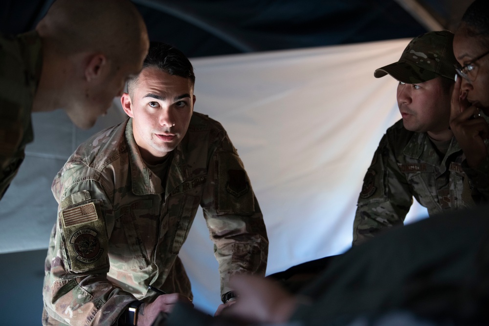 23rd Force Support Squadron Airman manages simulated mortuary affairs process