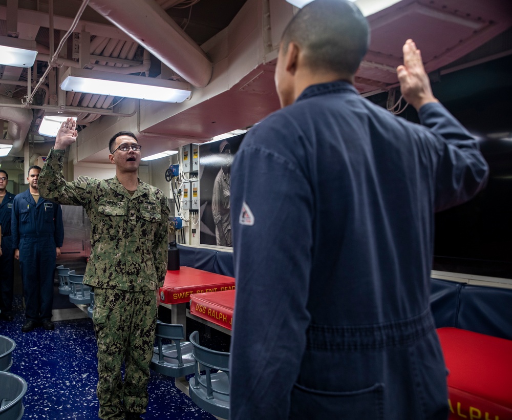 Sailors Re-Enlist Aboard USS Ralph Johnson (DDG 114)