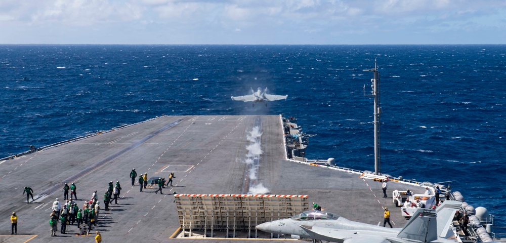 An E/A-18G Growler Launches From The Flight Deck