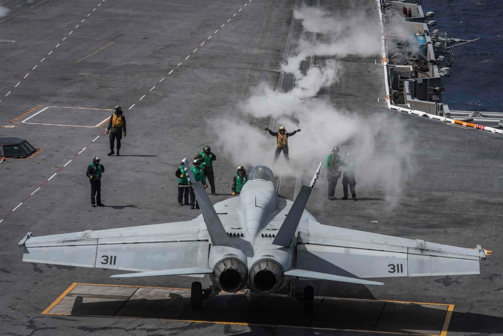 F/A-18E Super Hornet Prepares To Launch Off Of The Flight Deck