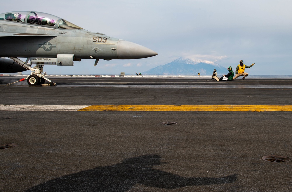 The Harry S. Truman Carrier Strike Group is on a scheduled deployment in the U.S. Sixth Fleet area of operations in support of naval operations to maintain maritime stability and security.