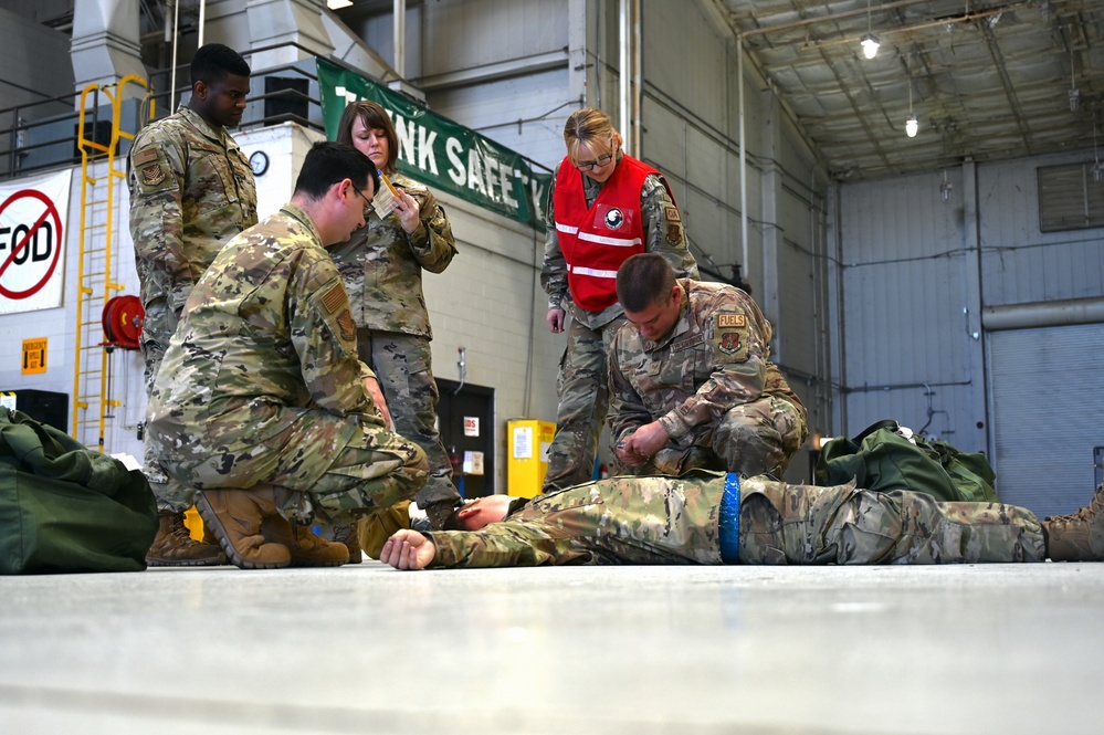 Photo of 116th Maintenance Group practicing Wartime Survival Skills