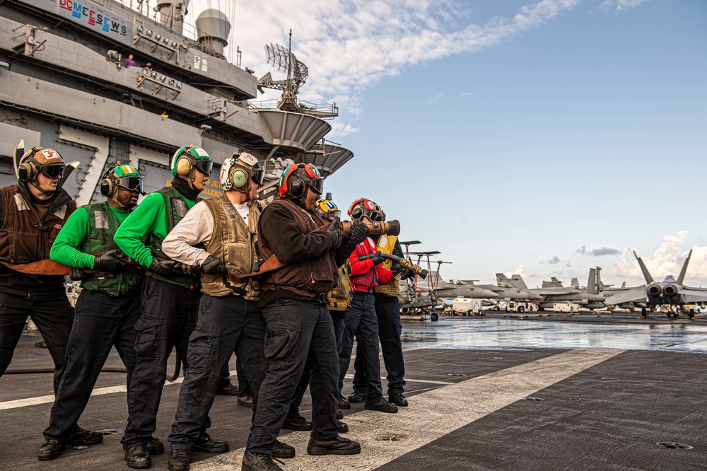 The Harry S. Truman Carrier Strike Group is on a scheduled deployment in the U.S. Sixth Fleet area of operations in support of naval operations to maintain maritime stability and security.