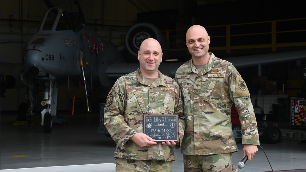 U.S. Air Force Col. David R. Wright delivers a commander's call