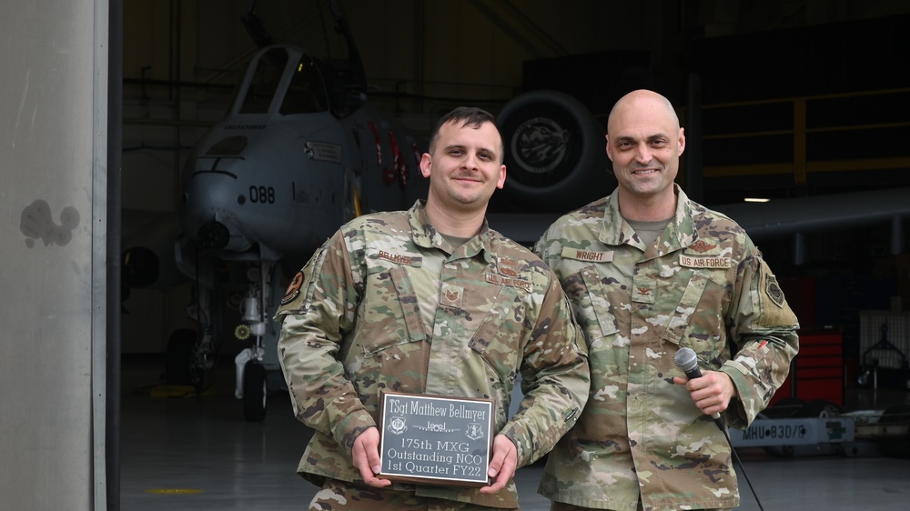 U.S. Air Force Col. David R. Wright delivers a commander's call