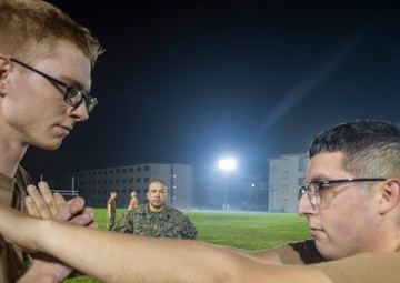 NMCB THREE Seabees begin training in the Marine Corps Martial Arts Program on board Camp Shields, Okinawa, Japan.