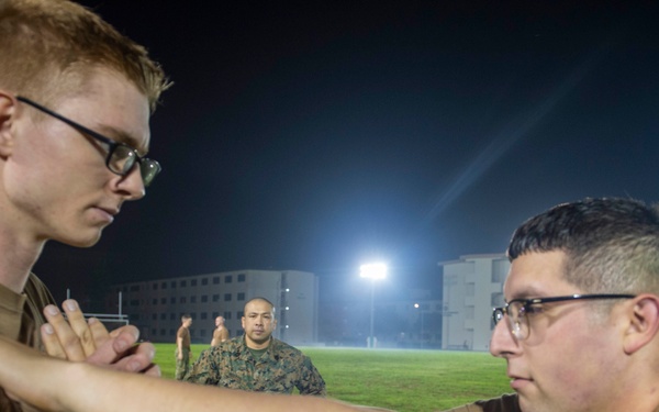 NMCB THREE Seabees begin training in the Marine Corps Martial Arts Program on board Camp Shields, Okinawa, Japan.