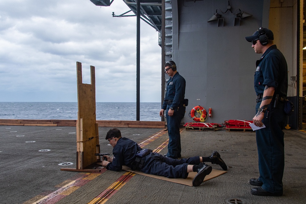 USS America Sailors Conduct Small Arms Qualification Course