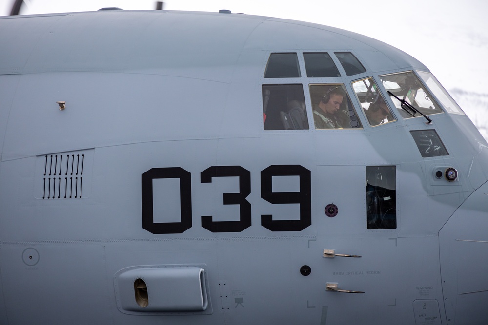 U.S. Marine Corps KC-130J departs Bardufoss, Norway