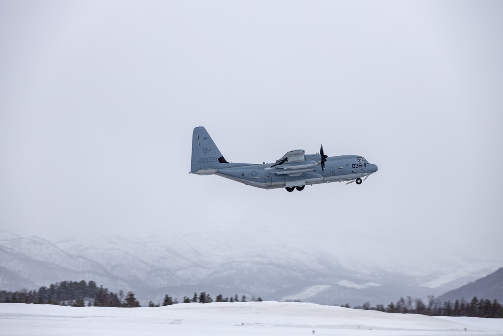 U.S. Marine Corps KC-130J departs Bardufoss, Norway