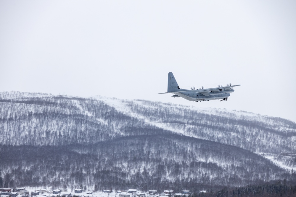 U.S. Marine Corps KC-130J departs Bardufoss, Norway