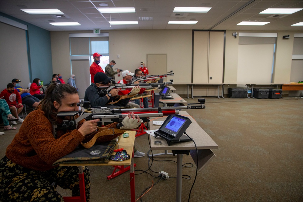 : U.S. Marines with Wounded Warrior Regiment compete in the Marine Corps Trails shooting competition