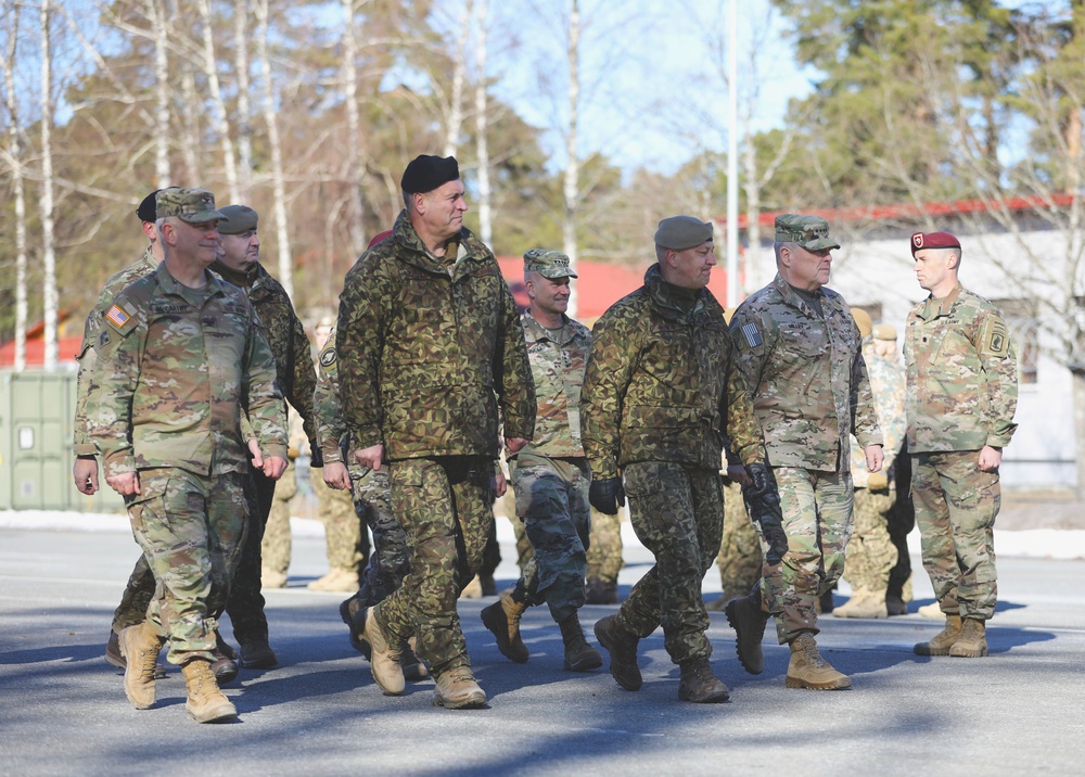 Chairman of the Joint Chiefs of Staff, Gen. Mark A. Milley visits troops in Latvia.