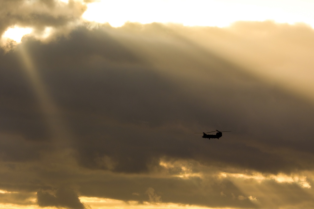 Chinook Helicopter Soars Over the Poland Sky