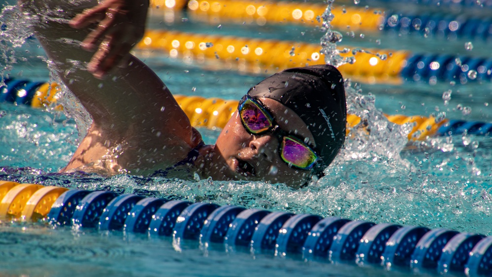 U.S. Marines with Wounded Warrior Regiment compete in the Marine Corps Trials swimming competition