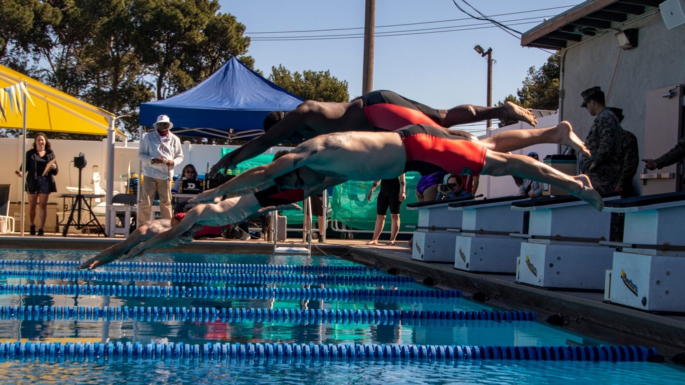 U.S. Marines with Wounded Warrior Regiment compete in the Marine Corps Trials swimming competition