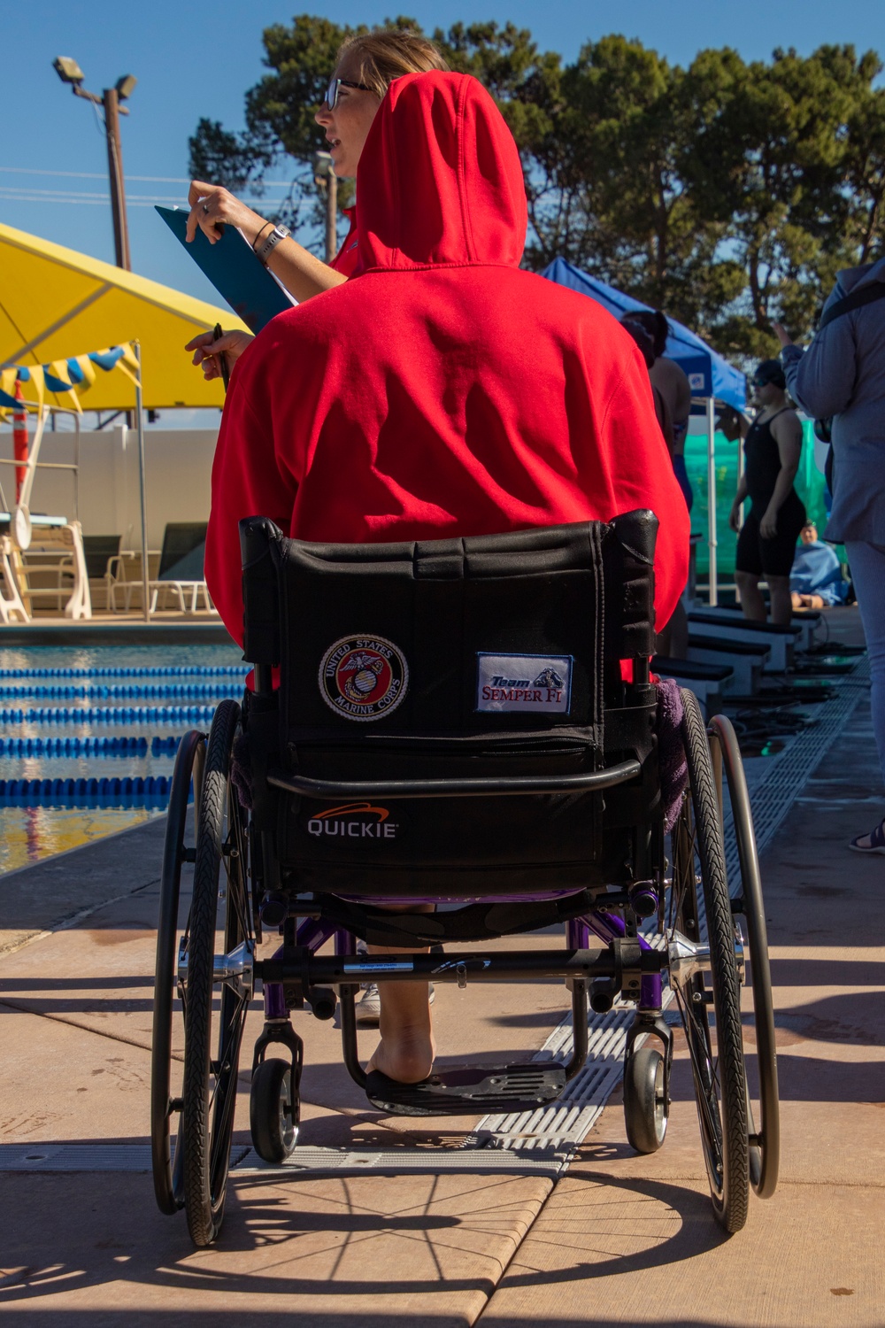 U.S. Marines with Wounded Warrior Regiment compete in the Marine Corps Trials swimming competition