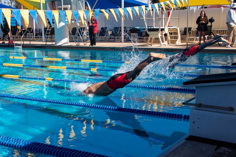 U.S. Marines with Wounded Warrior Regiment compete in the Marine Corps Trials swimming competition