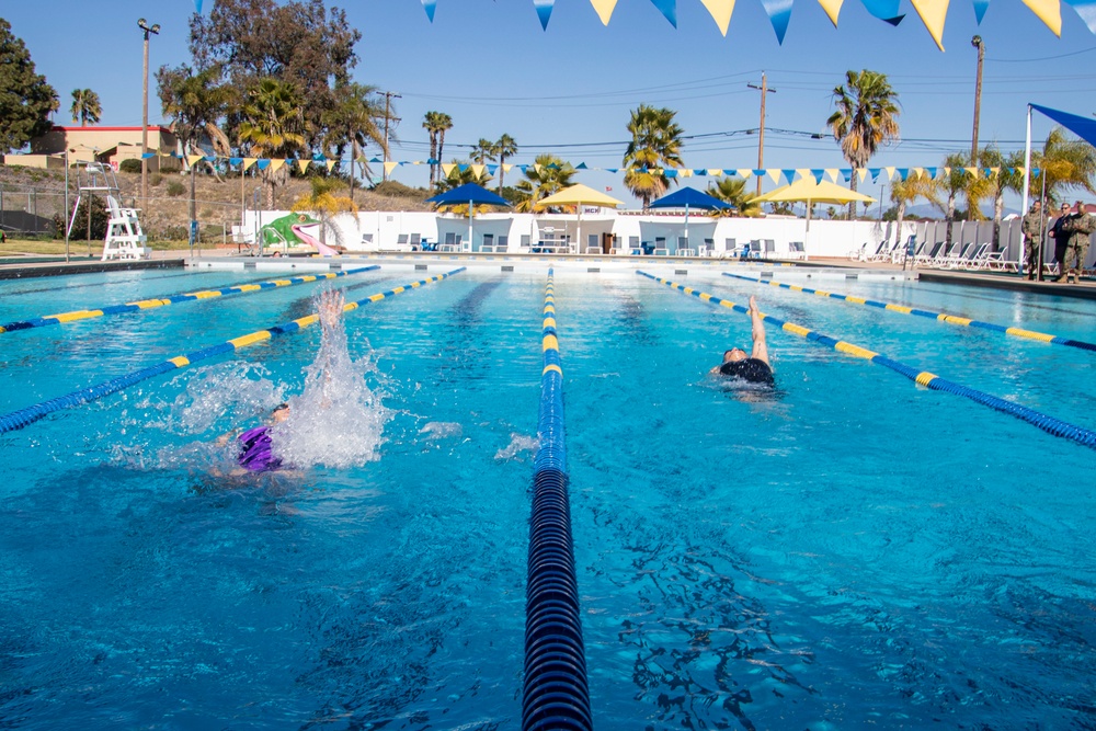 U.S. Marines with Wounded Warrior Regiment compete in the Marine Corps Trials swimming competition