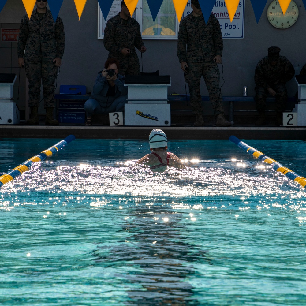 U.S. Marines with Wounded Warrior Regiment compete in the Marine Corps Trials swimming competition