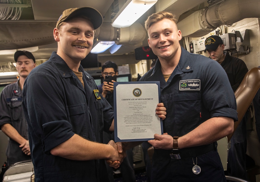 Sailors Re-Enlist Aboard USS Ralph Johnson (DDG 114)