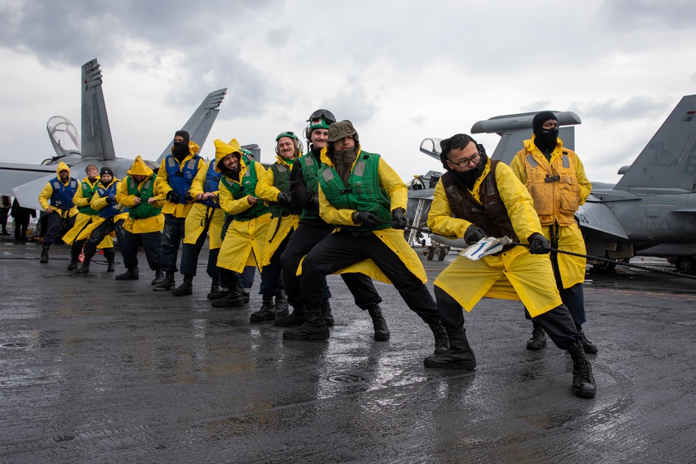 The Harry S. Truman Carrier Strike Group is on a scheduled deployment in the U.S. Sixth Fleet area of operations in support of naval operations to maintain maritime stability and security.