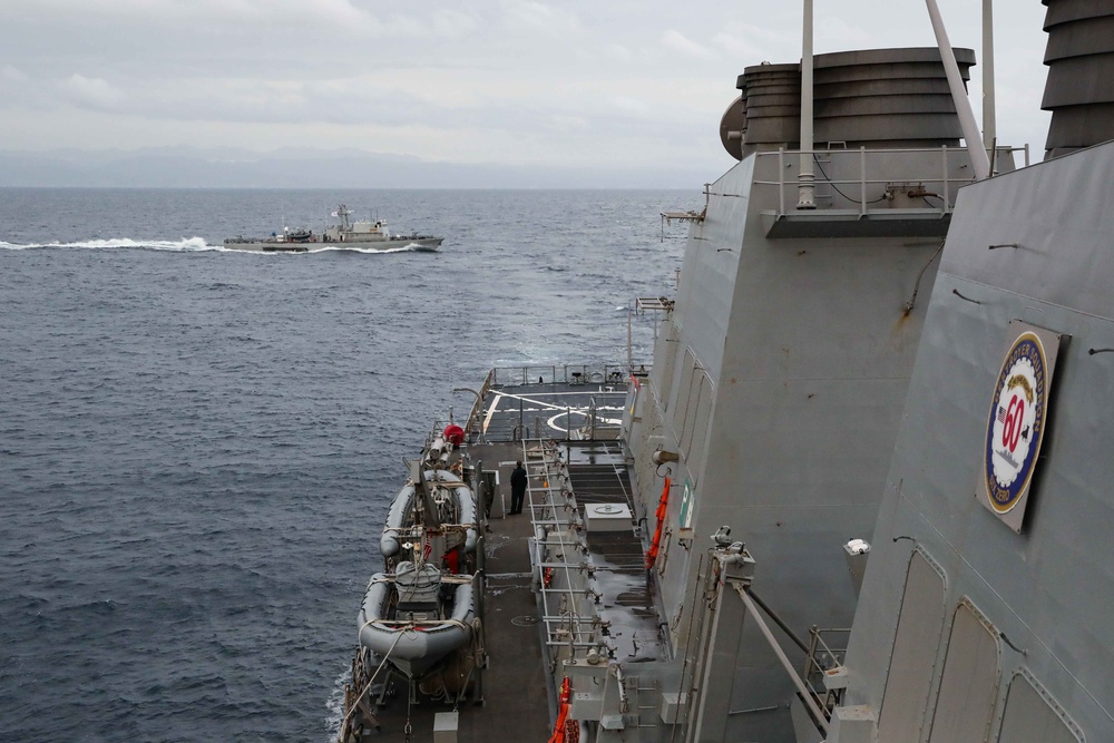 USS Ross conducts naval maneuvering with Cypriot ship