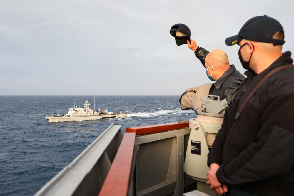 USS Ross conducts naval maneuvering with Cypriot ship