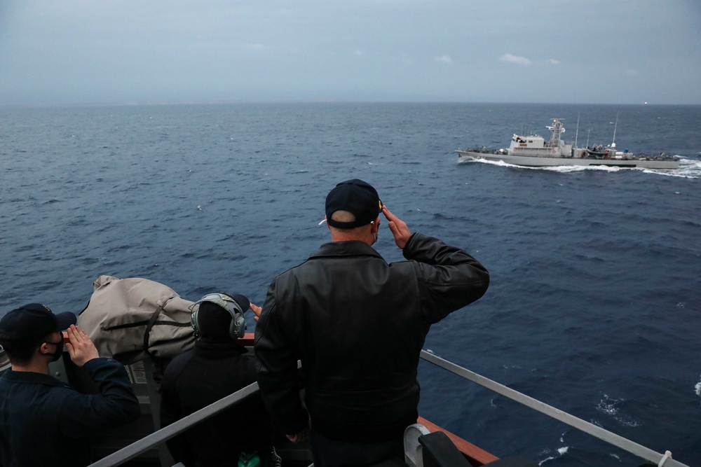 USS Ross conducts naval maneuvering with Cypriot ship