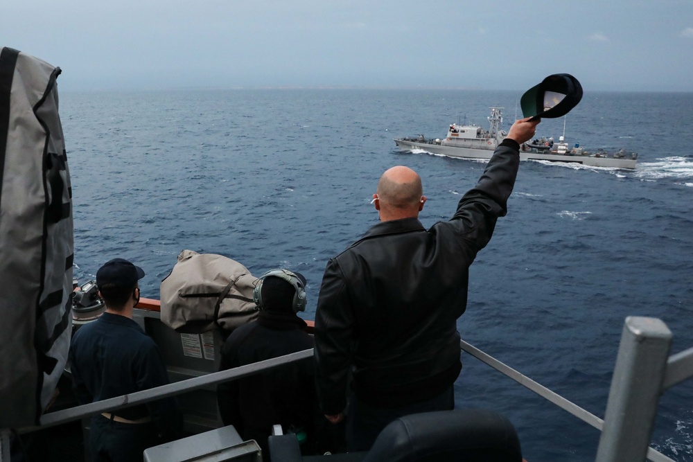 USS Ross conducts naval maneuvering with Cypriot ship