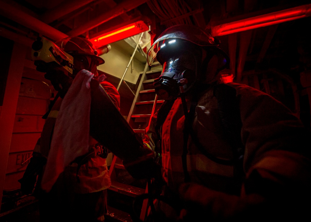 GHWB Sailors Go Through a General Quarters Drill